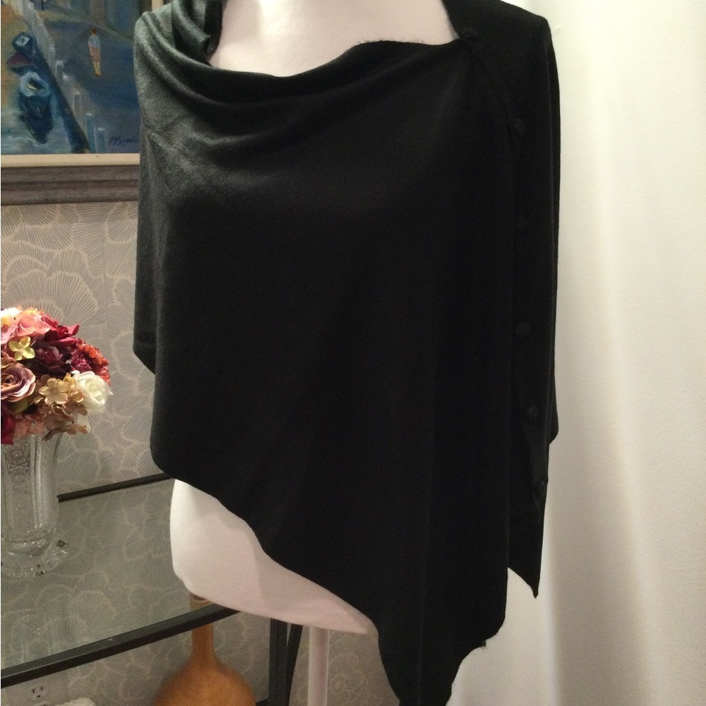 PRICE DROP! Black Lightweight Wrap Poncho with Decorative Buttons